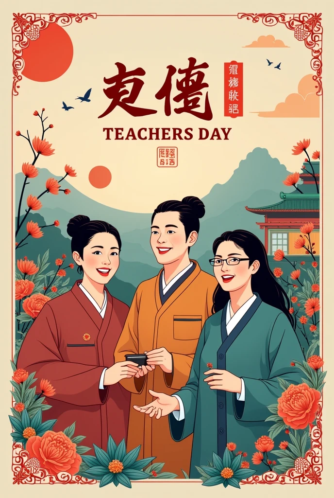 Make a complete,Chinese poster about the 40th Teachers' Day