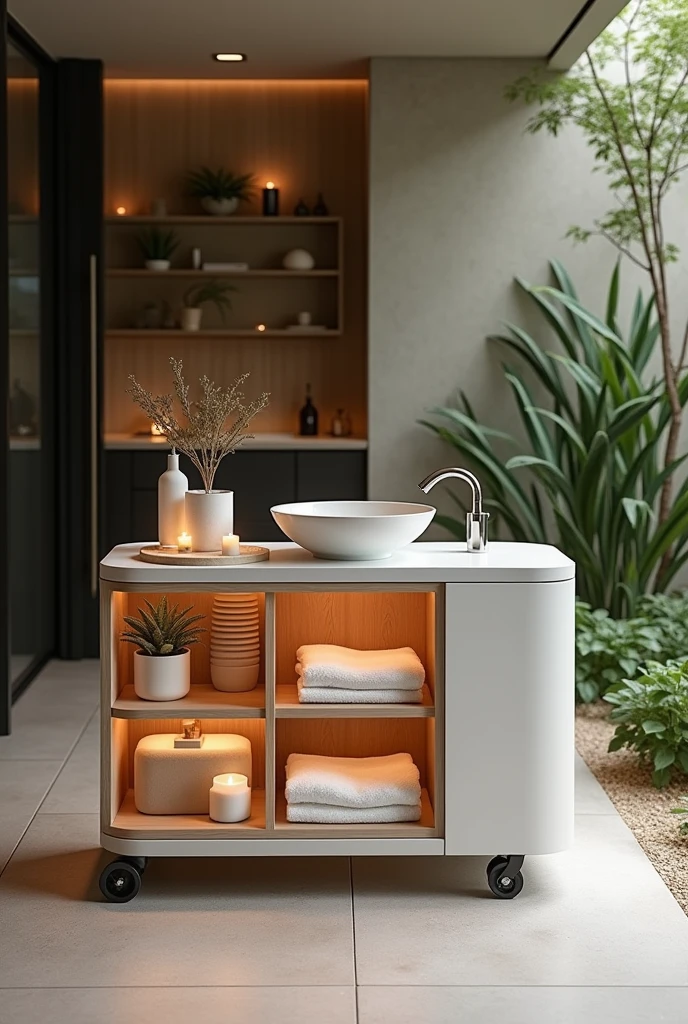 Image of a spa cart that is responsible for bringing the spa to each family's home