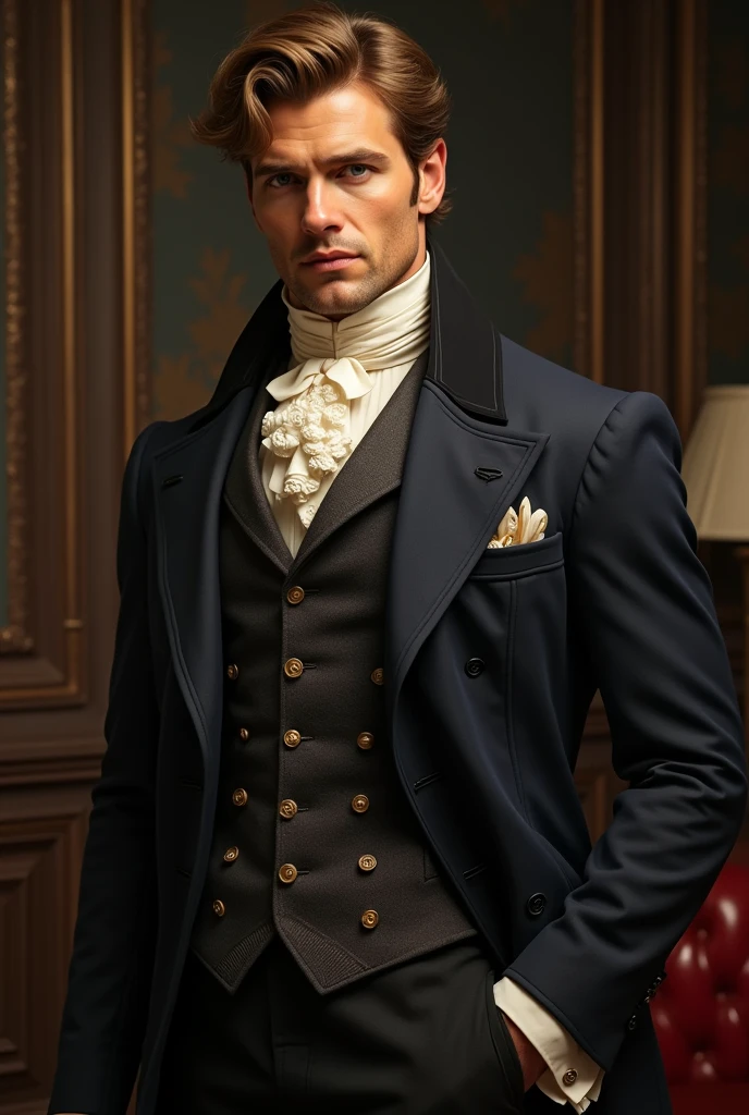 A handsome 2 British man Light brown Tall Muscular Looks like Alan Ritschon From the 1800's