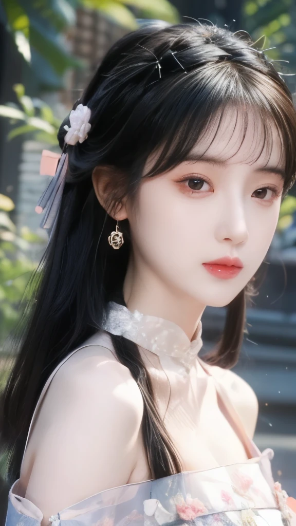 (high quality、Top quality、realism、Unified 8K:1.5)masterpiece,Maximum resolution,A girl,healthy plump body,Big boobs:1.3,Body facing the camera:1.3,AttentiontoDetail,Sexy,noble,Pretty Face:1.2,Hair details,The texture of the details:1.1,Translucent effect:1.3,translucent and gorgeous Hanfu:1.4,Flower embroidery:1.1,Off-shoulder,sling,cleveage,silk,close-fitting clothes,Black long hair,Chinese Hair Accessories,Thin waist,cliff,dusk