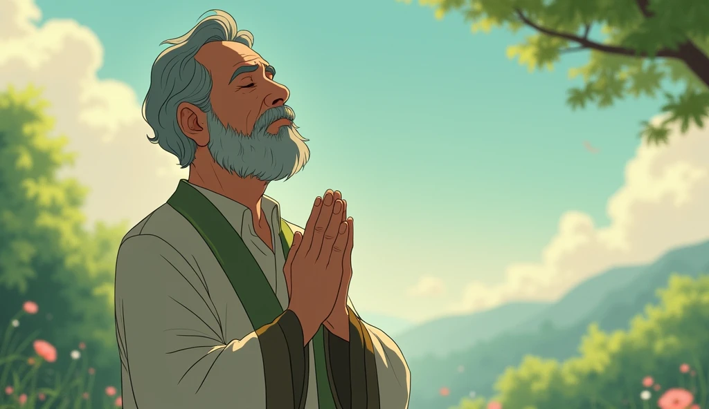 'Praying Adult Man' in Ghibli style