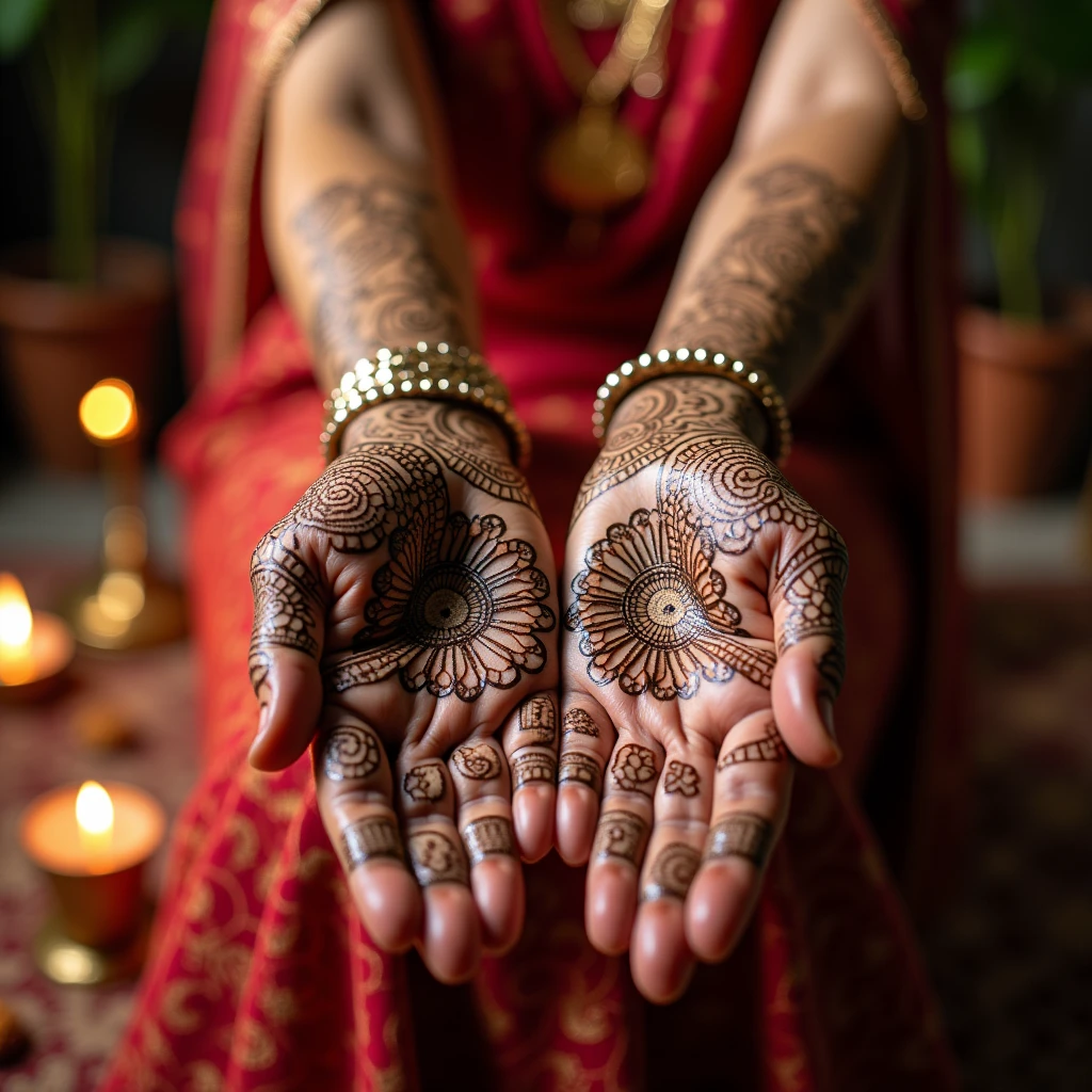 generate more Karwa Chauth Special mehndi design on hand