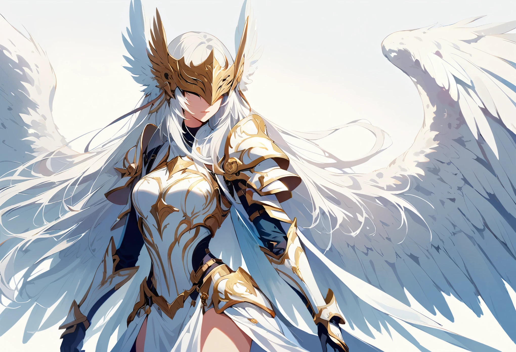 1girl angel mask angel_wings armor feathers_Long wing feathers_Hair Shoulder Armor Shoulder_Armor single piece_Wing separate upper part_The body is white_Theme White_Wings Wings