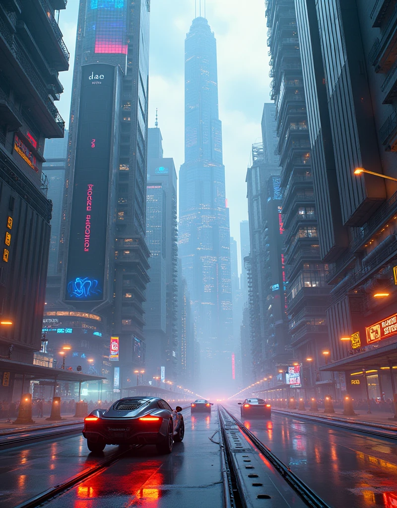 A futuristic megacity, towering skyscrapers, neon lights, advanced transportation systems, flying cars, holographic displays, android citizens, gleaming metal and glass architecture, overwhelming scale, bustling with activity, dynamic energy, vibrant colors, dramatic shadows, dramatic lighting, cinematic atmosphere, (best quality,4k,8k,highres,masterpiece:1.2),ultra-detailed,(realistic,photorealistic,photo-realistic:1.37),cinematic composition, epic scale, dramatic contrast