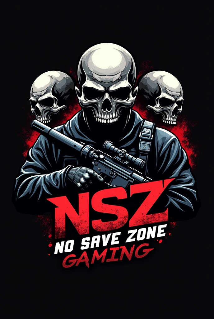 Create a pubgm logo that has the name NSZ no save zone gaming it must a weapon and skulls
in the background like the move expendables it must have the name NSZ no save zone gaming