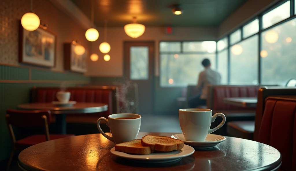 background、1920s、Diner、Retro、indirect lighting、unmanned、coffee、toast、perfection、
