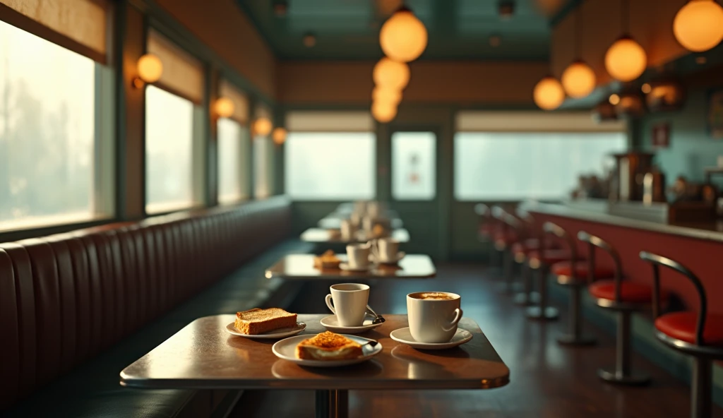 background、1920s、Diner、Retro、indirect lighting、unmanned、coffee、toast、perfection、