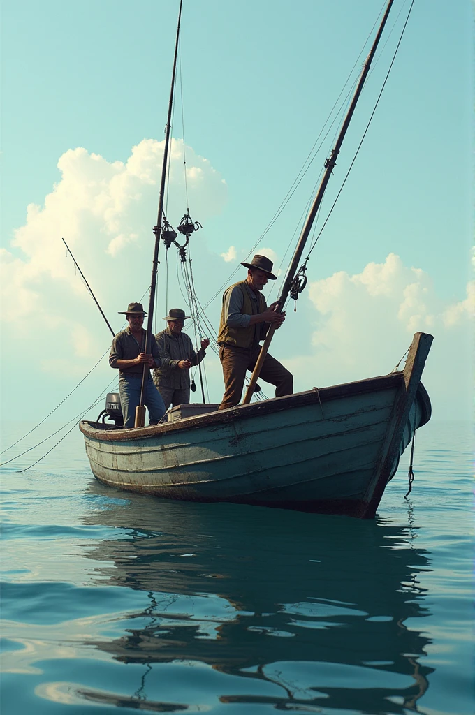 Fishermen using a downrigger for fishing