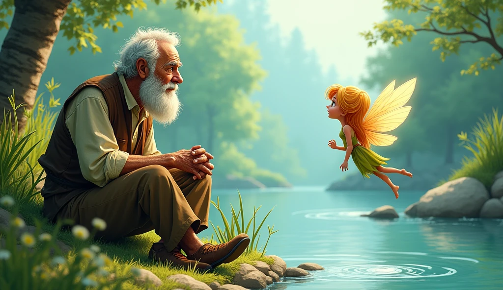 Poor old boy Wood was thinking as he sat on the banks of the river Inkle one fary come and talk with him cartoon