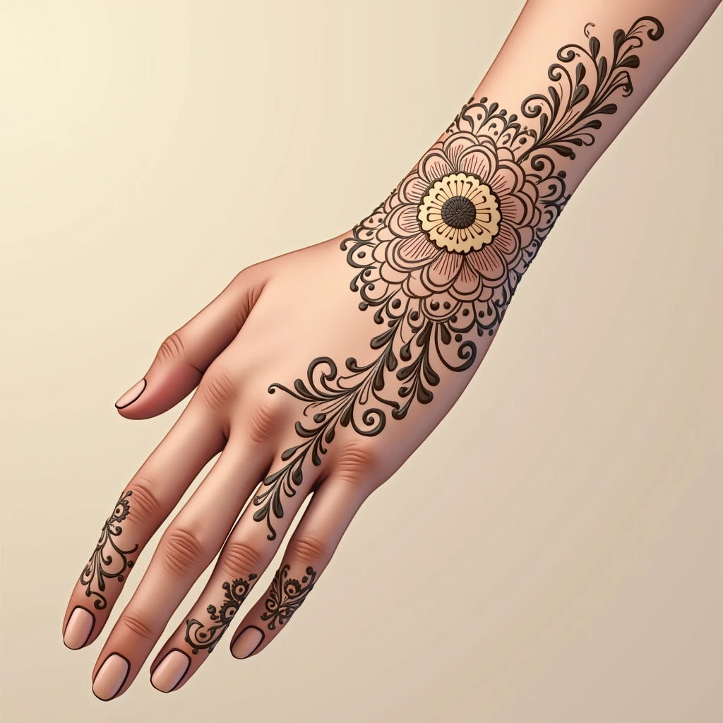 generate more Rajasthani mehndi design on hand