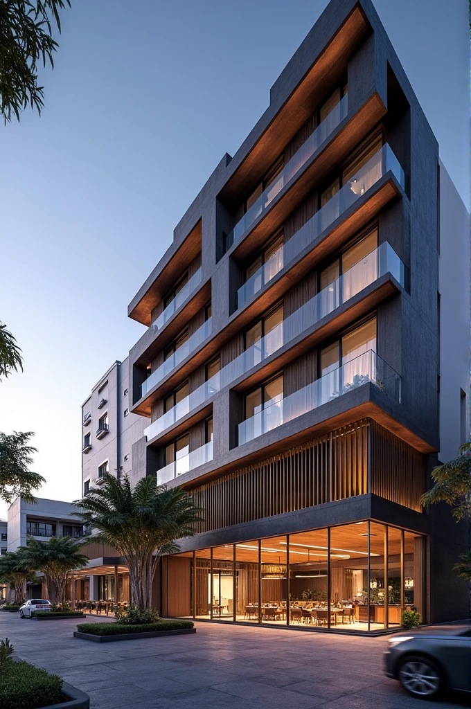 To design a hotel, consider the following key design elements:

1. **Architectural Style**: Choose a style that aligns with the location and target market. Options include modern, traditional, boutique, or luxury.

2. **Lobby Design**: Should be welcoming and stylish, with comfortable seating and a clear, intuitive layout.

3. **Guest Rooms**: Focus on comfort and functionality. Incorporate high-quality furnishings, good lighting, and modern amenities.

4. **Facilities**: Include features like a restaurant, conference rooms, fitness center, and possibly a spa or pool.

5. **Exterior**: The building's facade should be visually appealing and reflect the hotel's style. Landscaping and signage are also important.

6. **Sustainability**: Consider eco-friendly materials and energy-efficient systems.

For a more specific design, you might want to work with an architect or interior designer who can create detailed plans based on your preferences and location.