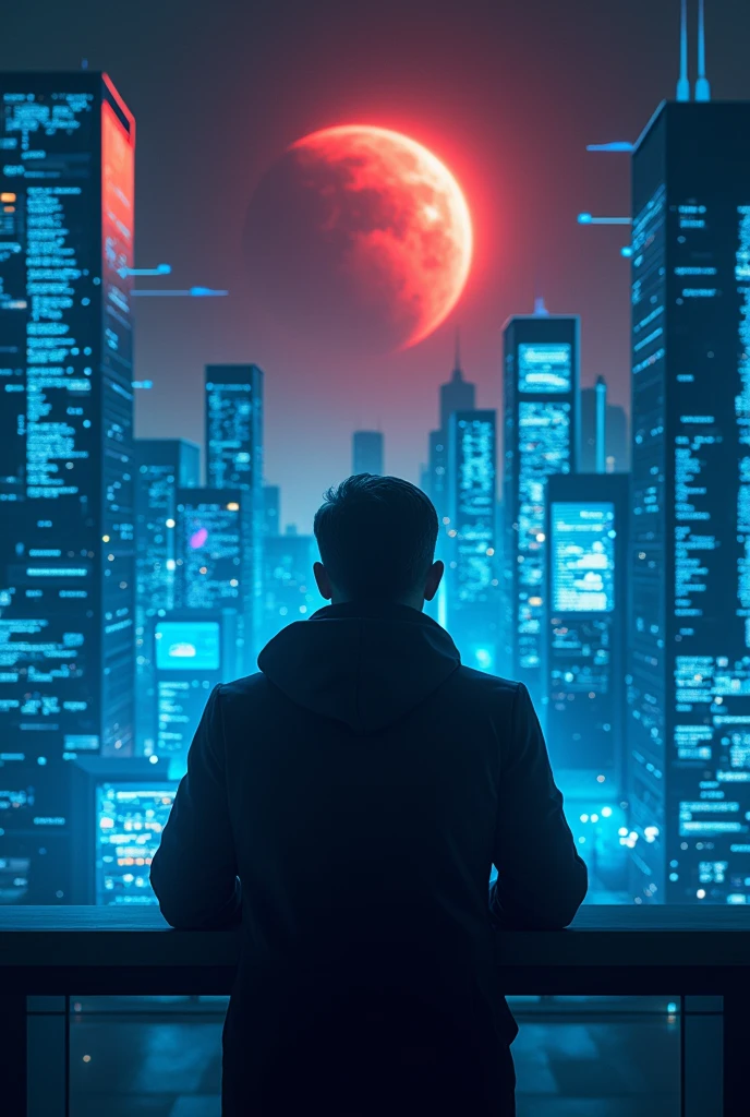 Breaking news unique background, data server (blue colour) all around background, earth of red color out colour