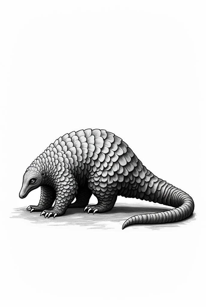 Black and white pangolin,Hand-drawn style,Simplicity,No background,No shadow,A bit more vivid