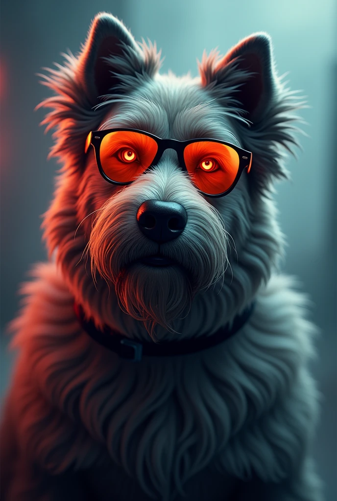 Dog with sunglass and beard , smokey laser eyes