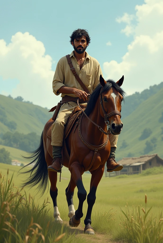 Indian young poor man practicing horse ride 500 years ago