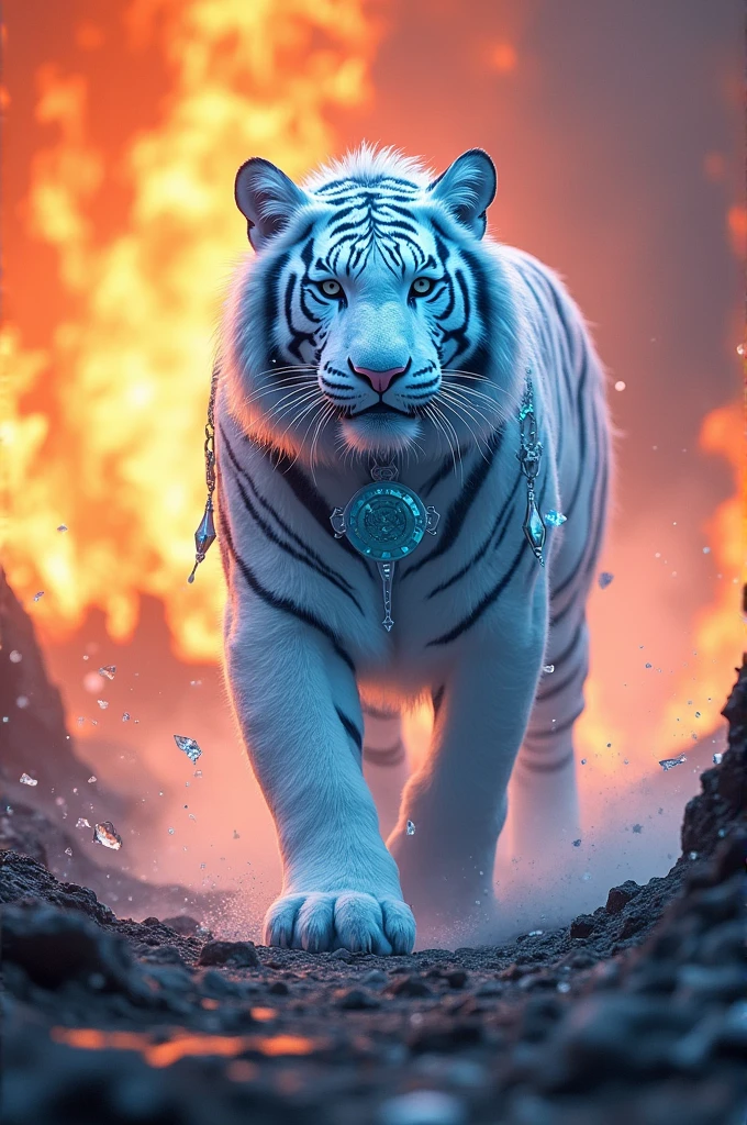 A ice elemental tiger wearing a brave suit is spreading its territory, the Heavenly Fire Domain is consuming the earth.