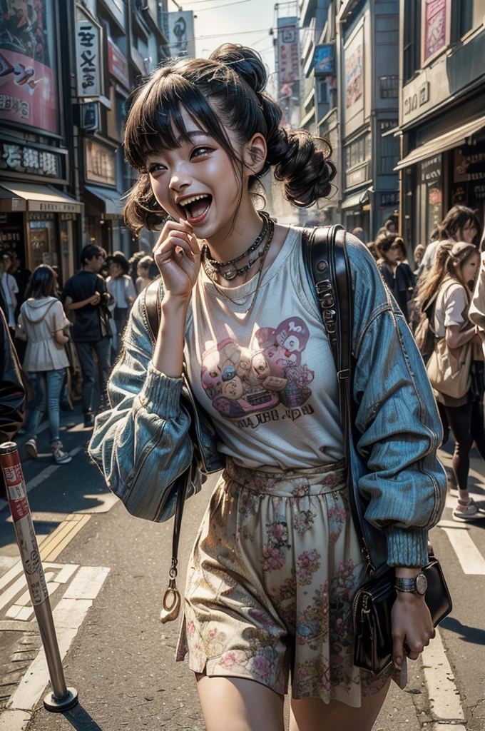 （(His works have won numerous awards., With incredible details, Texture and maximum detail，(realistic))）, ((Photos, describing the streets of Harajuku，woman，wear：Harajuku style clothing，(Confident laughter)， ((I&#39;m standing in front of a motorcycle)), (((Motorcycle Harley Davidson)))，(((the right motorcycle：1.7)))，(((Correct ratio of people and vehicles：1.6)))，bold colors and patterns, attractive accessories, Stylish and innovative hairstyles，basic moments：1.6，))，Teenage girl，girl，Rebellious girl，((Slim sexy girl))，(Cute little breasts)， (Full body image：1.2)， (Real leather texture of the best quality), ((Five Perfect and Beautiful Fingers)), (Anatomically correct limbs and physique:1.5), (Anatomically correct perspective and occlusion.：1.5)，(The feminine characteristics are very obvious：1.5)，(Beautiful, round and symmetrical eyes), (The Right Faces), ((detailed face：1.6)), ((Add some scenes：blindfolded，cyberpunk cityscape, Skyscraper, neon lights, LED))， (complex parts:1.1), complex background))， ((bright and vibrant color scheme))，((Dynamic perspective+dynamic combination))，Cyberpunk style，Dressed in Harajuku style clothing（Riel Mecha）Both sexes, city night，((bad way))，