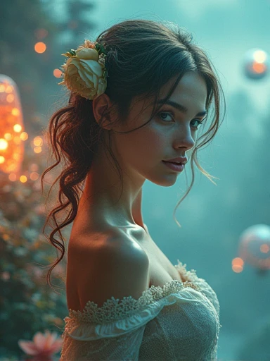 (Masterpiece.uhd.photorealistic full body) in a surreal landscape, an u.tra hot gorgeous European woman.age 23. Epic cleavage (100e size).dreamlike floating islands,ethereal atmosphere,dramatic lighting,vibrant colors,cinematic composition,intricate details,imaginative and fantastical elements,distorted proportions,atmospheric mist,glowing energy orbs,floating crystals,otherworldly flora and fauna