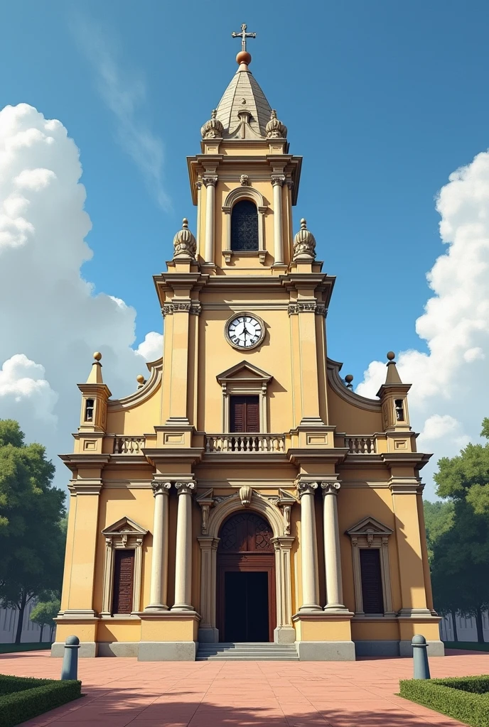 There is a building with a clock on top., bispo do rosario, frontal image, seen from outside, outside view, front side, from front view, from front view, from front view, from front view, taken at the beginning of 2020, seu madruga, outside view, by Almeida Júnior, without cross.