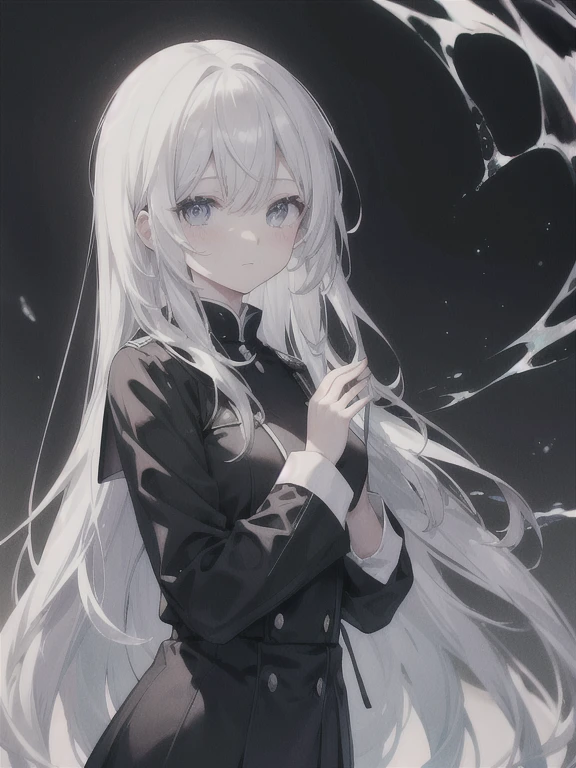beautiful、ephemeral、Silver Marble Skin、hope、Highest quality、Black and white uniform、clear、student、Bright and dark atmosphere