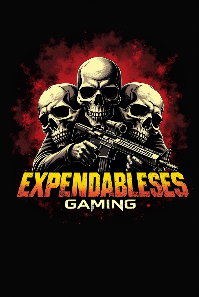 Create a pubgm logo that has the name NSZ no save zone gaming it must a weapon and skulls
in the background like the move expendables it must have the name NSZ no save zone gaming with red ,yellow , black in the background