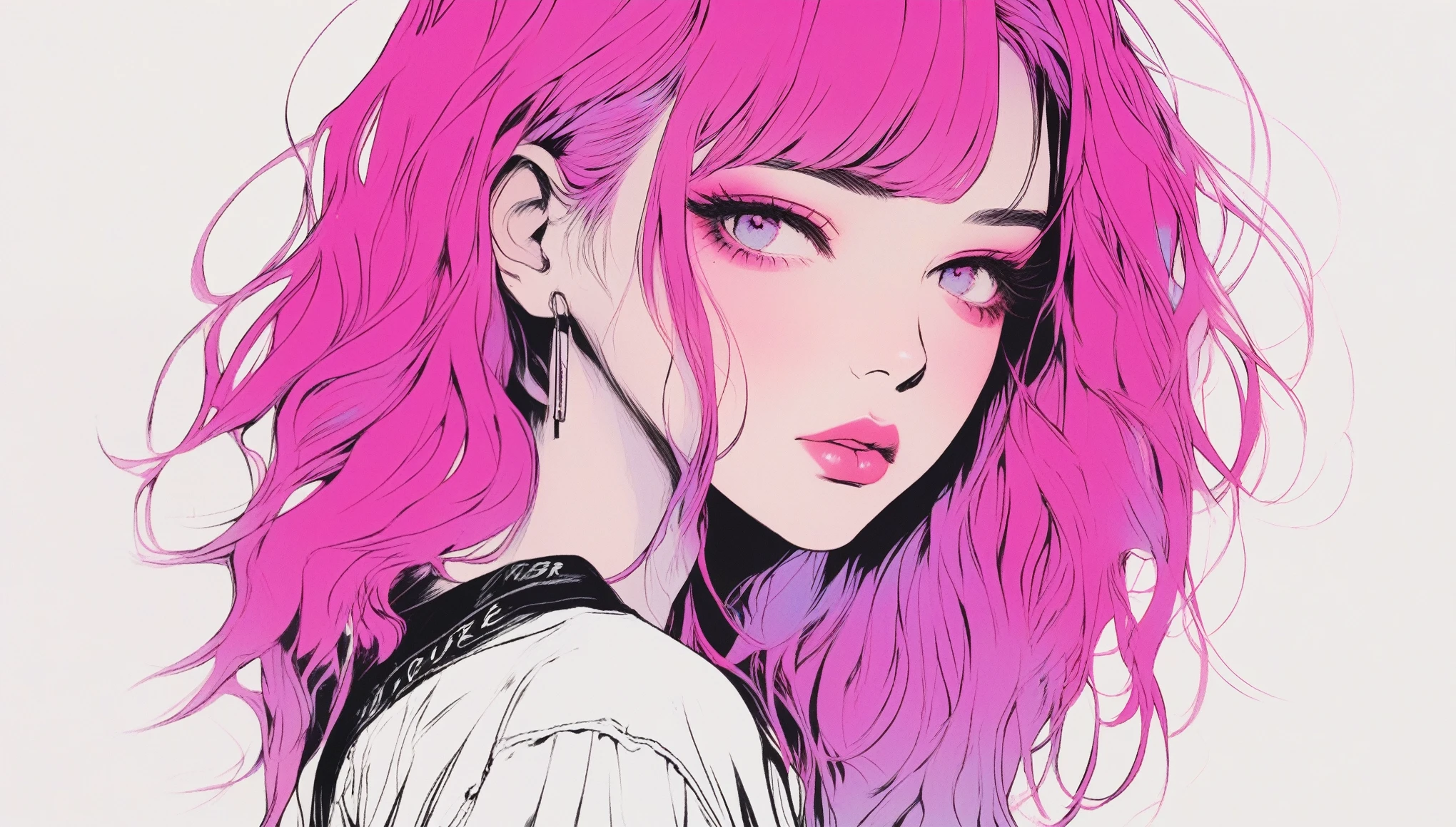 Illustrator, anime , Realistic ,sketch ,1, delicate,lip, T-Shirts,order,Textured Trim, (masterpiece,Highest quality,High resolution, Super detailed) ,Neon Hair,Canadian, (masterpiece,Highest quality) Cancer,evening,