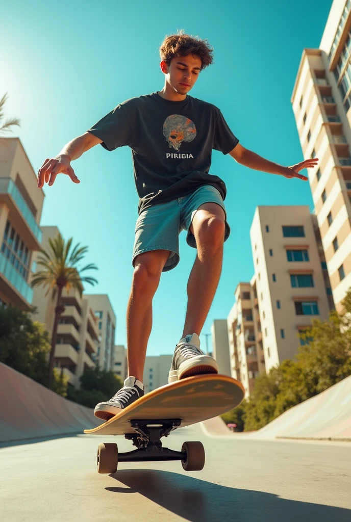 A person standing on a skateboard which size is 31 times 8 
