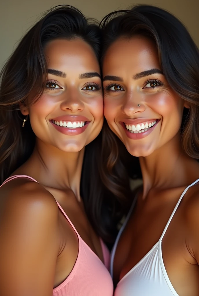 2 woman of Cuban origin, with slightly slanted eyes, with a bright light smile, and of good shape
