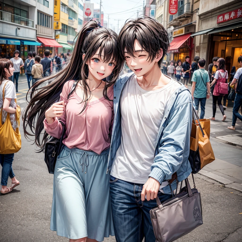 Depiction of a happy couple、Dynamic、Town、casual、daily