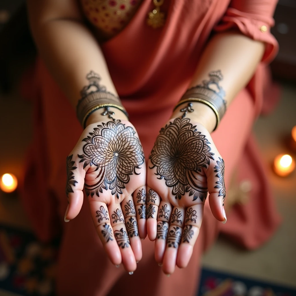 generate more Karwa Chauth Special mehndi design on hand