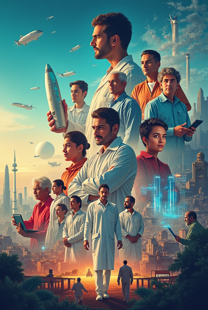 Poster drawing which pridict future of 2047 india in multiple field 
