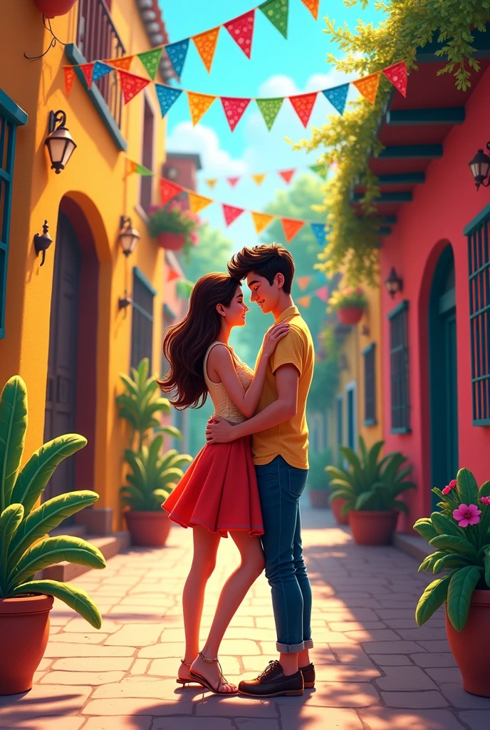 A girl and a boy in love in a neighborhood in Mexico