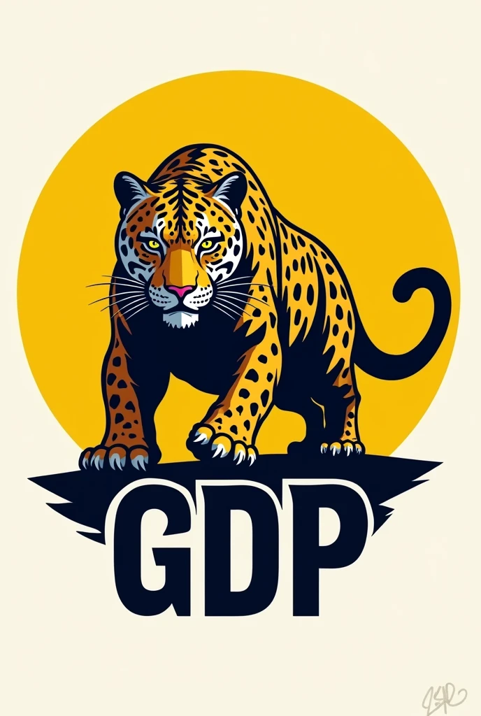 Political party logo of a jaguar with the initials GDP in yellow in the shape of a large circle