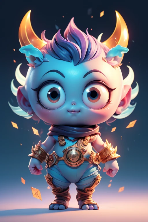 Create a monster image, a small, big-headed, baby monster.. The body is transparent and can be seen through. The image is sharp and detailed., with beautiful colors.. With arms, leg, eyes, mouth, พื้นหลังสีlegว