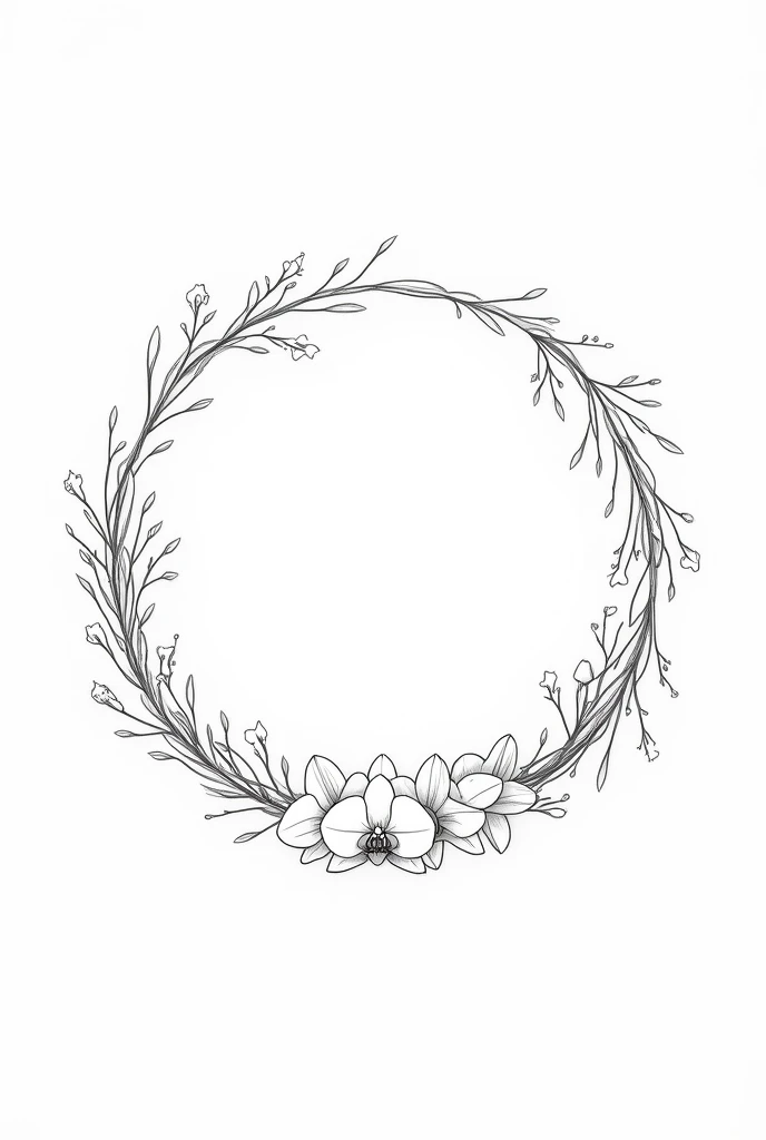 Line Art,{Simple style:1.5} ,Ring composition,{The focus of the composition is on the outside of the ring:1.4},{There is a large blank space in the middle of the ring:1.4},The Four Seasons of Heaven,spring， summer， autumn，winter。wreath&four seasons，Withering，Decay&newborn，This circle reflects the cycle of seasons，As they change and wither，A circle made of orchids and branches。