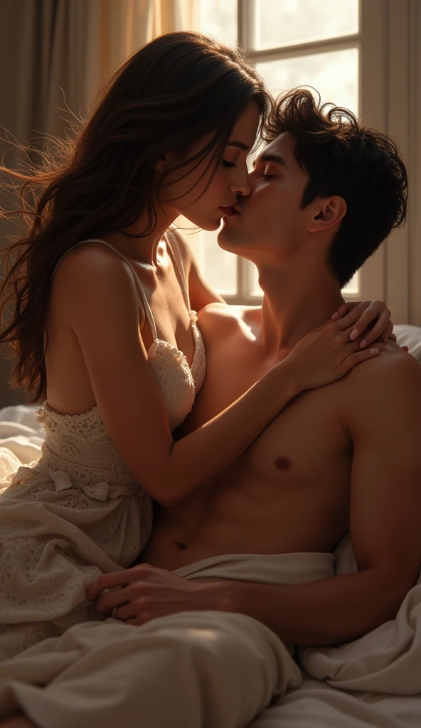 a hot girl is kissing a boy