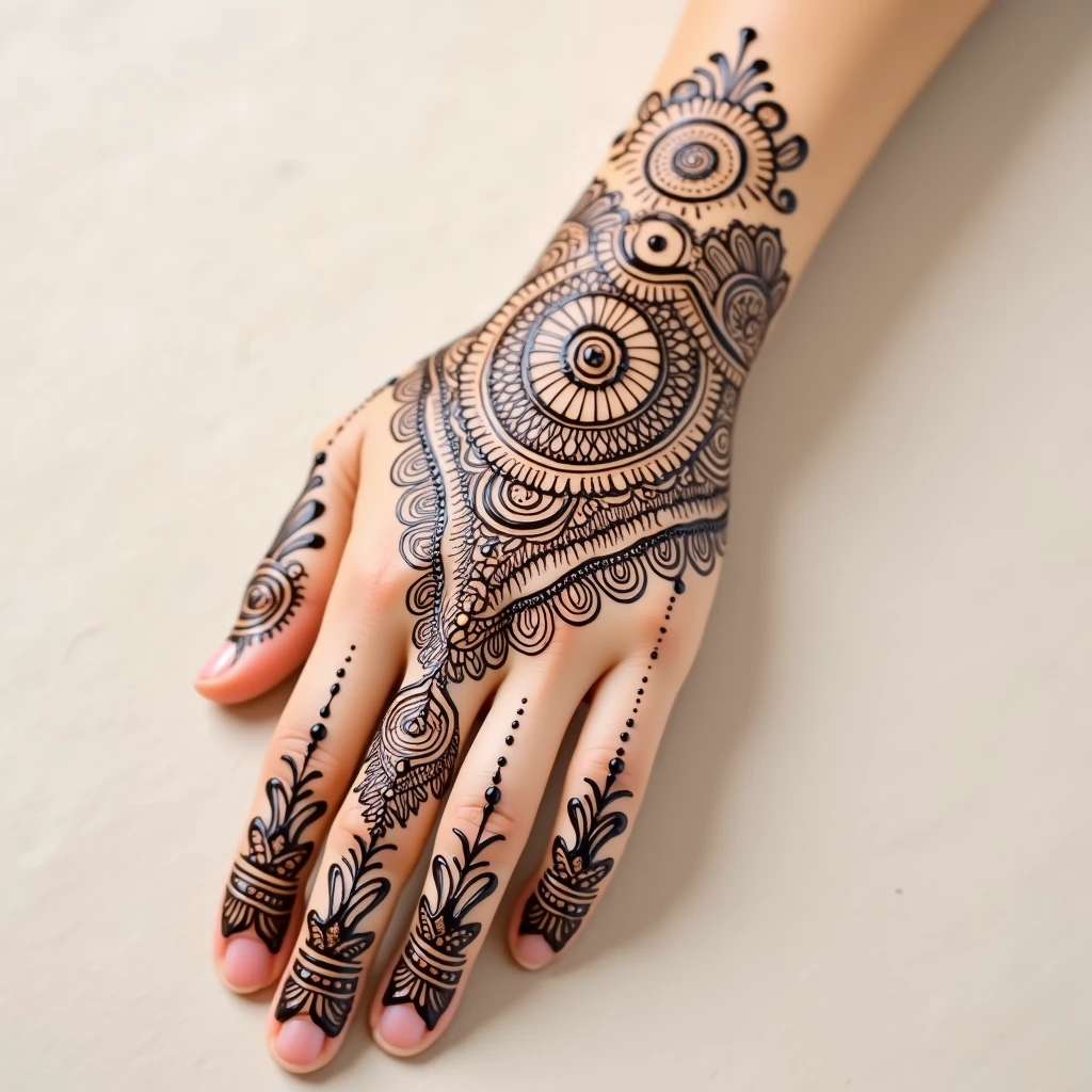 generate more Gol Tikki mehndi design on hand