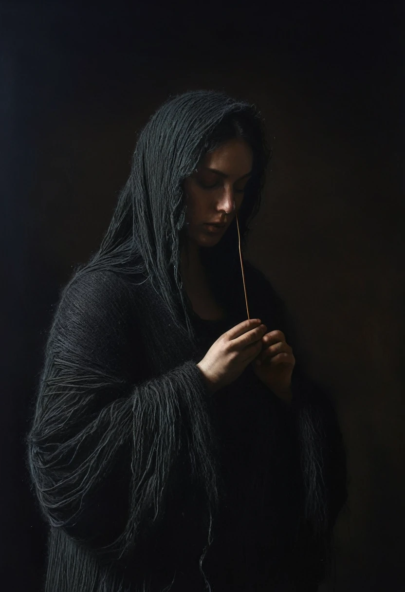 painting of a wool close up, dark atmosphere, cinematic scene, volumetric lights, ultra realistic, in the style of nicola samori
