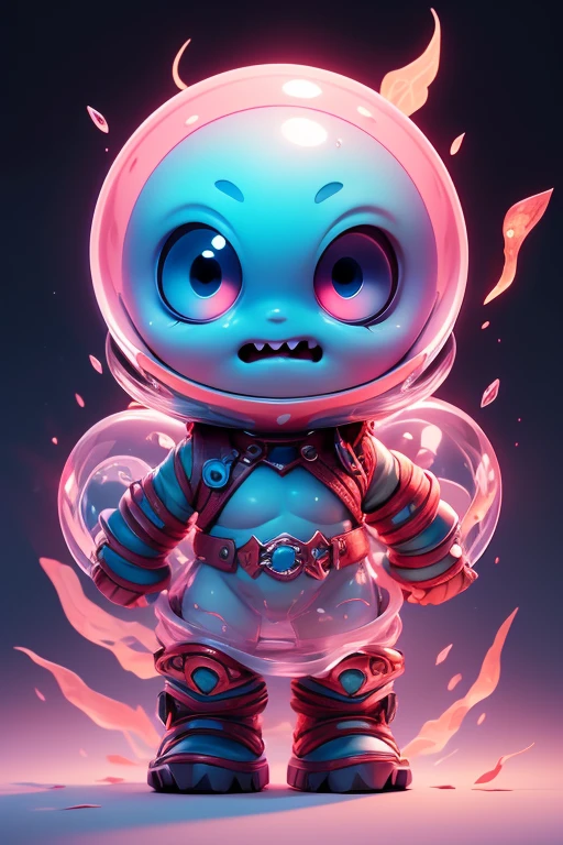 Create a monster image, a small, big-headed, baby monster.. The body is transparent and can be seen through. The image is sharp and detailed., with beautiful colors.. With arms, leg, eyes, mouth, พื้นหลังสีlegว