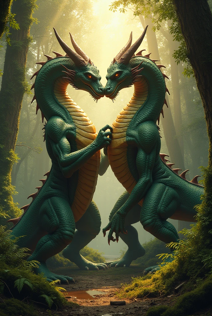 Sexy humanoid dragon women angrily biting eachothers neck