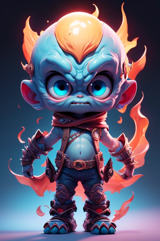 Create a monster image, a small, big-headed, baby monster.. The body is transparent and can be seen through. The image is sharp and detailed., with beautiful colors.. With arms, leg, eyes, mouth, พื้นหลังสีlegว