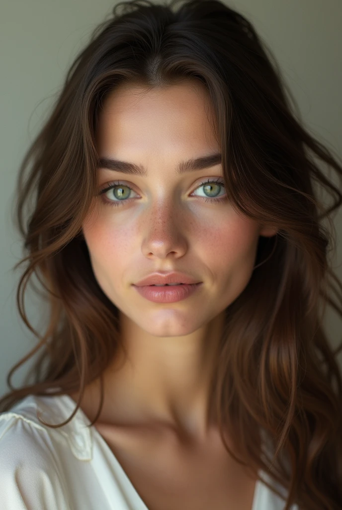 fille brune jeune yeux vert européenne photo réaliste