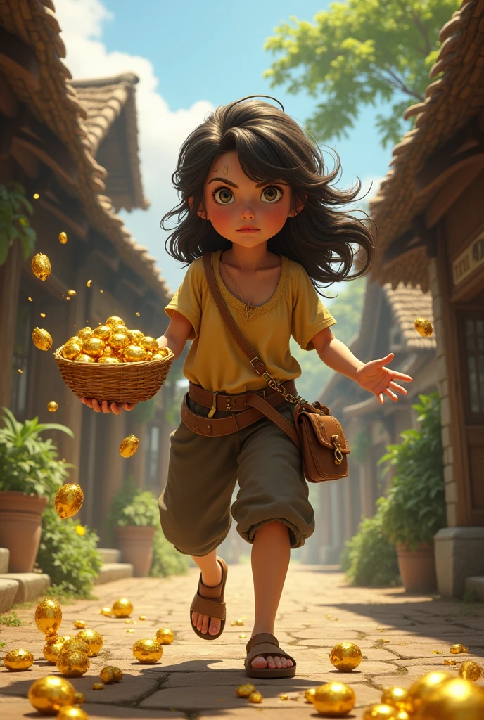 A girl and a golden robbery in a village


