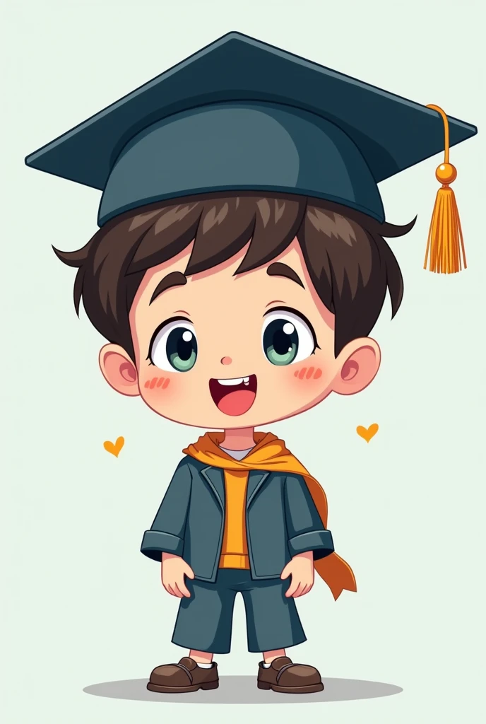 A cartoon boy wearing a graduation hat，The hat says &quot;ichthys&quot;。, This word is clear and easy to understand

