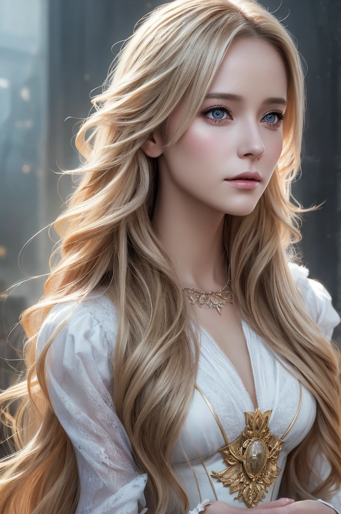 Close-up of a woman with long blonde hair holding a mobile phone, Magali Villeneuveに触発されて, fantasy art portraits, Fantasy Portrait art, detailed matte Fantasy Portrait, Alice x. open, Fantasy Portrait, epic fantasy art portraits, beautiful fantasy art portraits, Magali Villeneuve, グラフィックアーティスト Magali Villeneuve, fantasy genre portrait, Epic fantasy digital art style