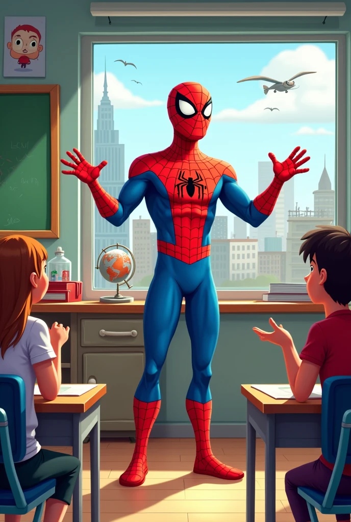 Spiderman teaching in class cartoon
