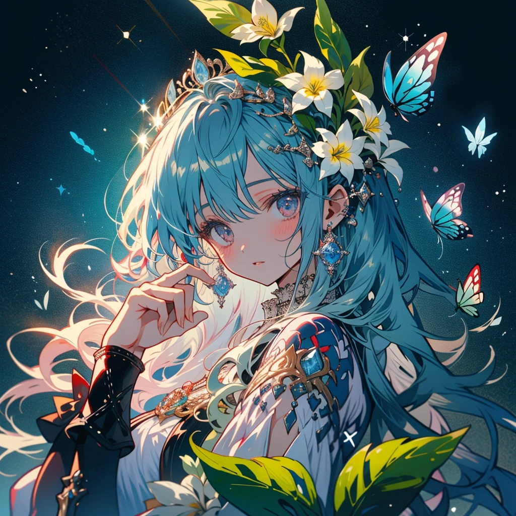 、Highest quality、masterpiece、Official Art、The best configuration、Tabletop、Award-winning works、Ultra-precise down to the last detail、Super elaborate face、pastel colour、A Kind World、Little、Leprechaun、Squat down and talk to the little fairy of the sea、Sparkling、The best light source、Blue sky and blue sea、Transparent watercolor、Milky white, beautiful hair、Surround the border with plumeria flowers、