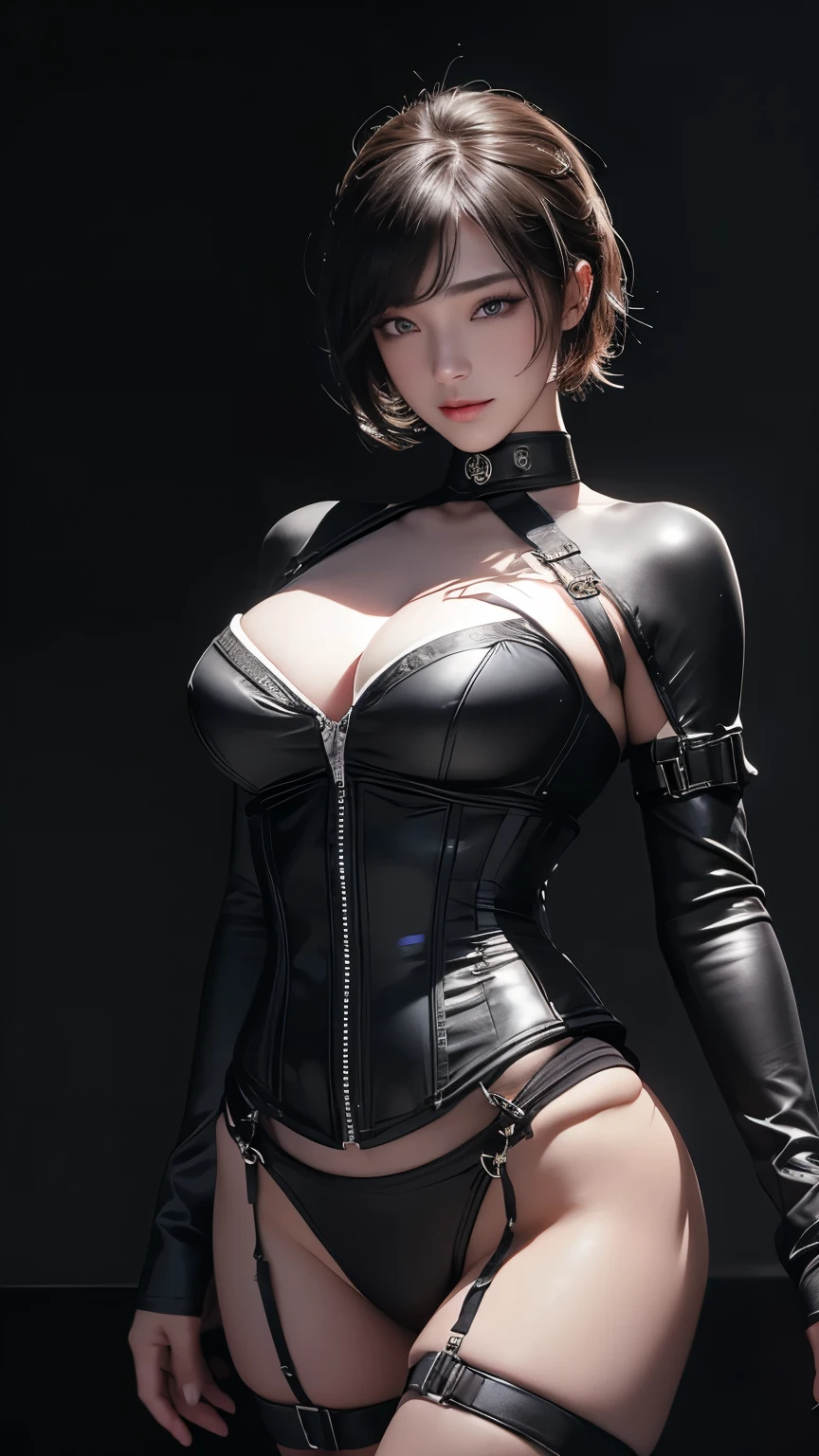 masterpiece, Highest quality, Very detailed, To the camera, 複雑に詳細なVery detailedな, Realistic, Sharp features, Very detailed, Sharp focus, Perfect Face, Perfect Face, Perfect symmetry and perfect eyes, Perfect Plump Lips, Flexible female form, Cinematic, Film Light, Very detailedな, hyper Realistic, masterpiece, Atmospheric, High resolution, Vibrant, Dynamic Studio Lighting, ((Dark Background)), The facial expression when feeling happy, handcuffs, , slave, Rubber, Red Corset, 赤いfirst round, Browsing Caution, ((Highest quality, 8k, masterpiece: 1.3)), Sharp focus: 1.2, Beautiful woman with perfect figure: 1.4, Slim Abs: 1.2, Wet body: 1.5, Very detailedな顔と肌の質感, Detailed eyes, double eyelid, Very short hair,Sm嬢,m嬢,handcuffs,first round