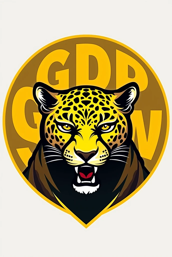 Political party type logo of a jaguar with the initials GDP in yellow, the letters in the background in the form of a very striking circle in large 
