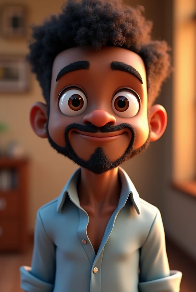 cartoon character of a black man with a goatee and mustache wearing a dress shirt, with a hole in the chin, animation character, stylized character, animation style rendering, 3d stylized, Arnold Maya rendering, Stylized 3D rendering, toon render screenshot, 3d character, 3d character, Stylized 3D rendering, 3D character rendering, cartoon character, Personagem de close up, character posing,  (Pixar-style) (master part:1.2) (bokeh) (best qualityer) (skin detailed) (detailed texture) (8k) (Argilla) (cinematic lighting) (sharp focus